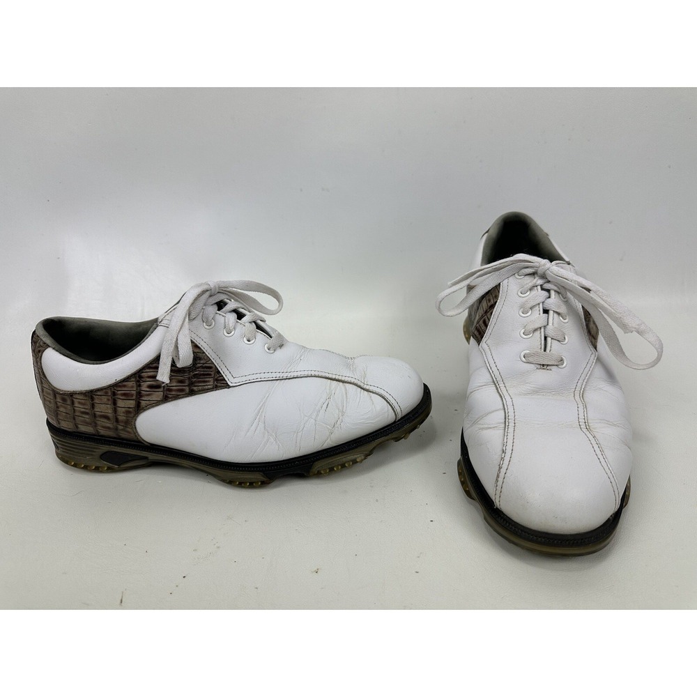 FootJoy Dryjoys Tour Golf Shoes Croc Leather 53643 Mens 10 XW White Brown